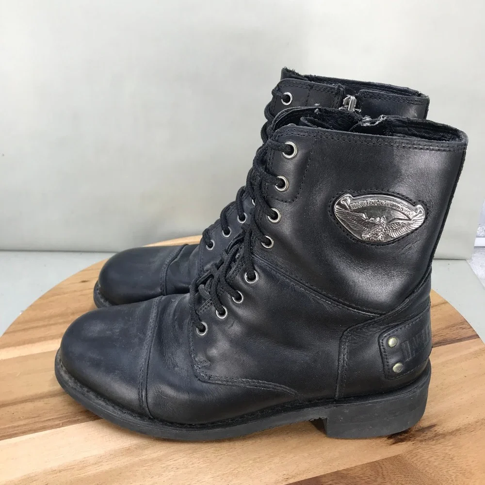 Harley Davidson Badlands Mens Black Leather Side Zip Motorcycle Boots Size 10